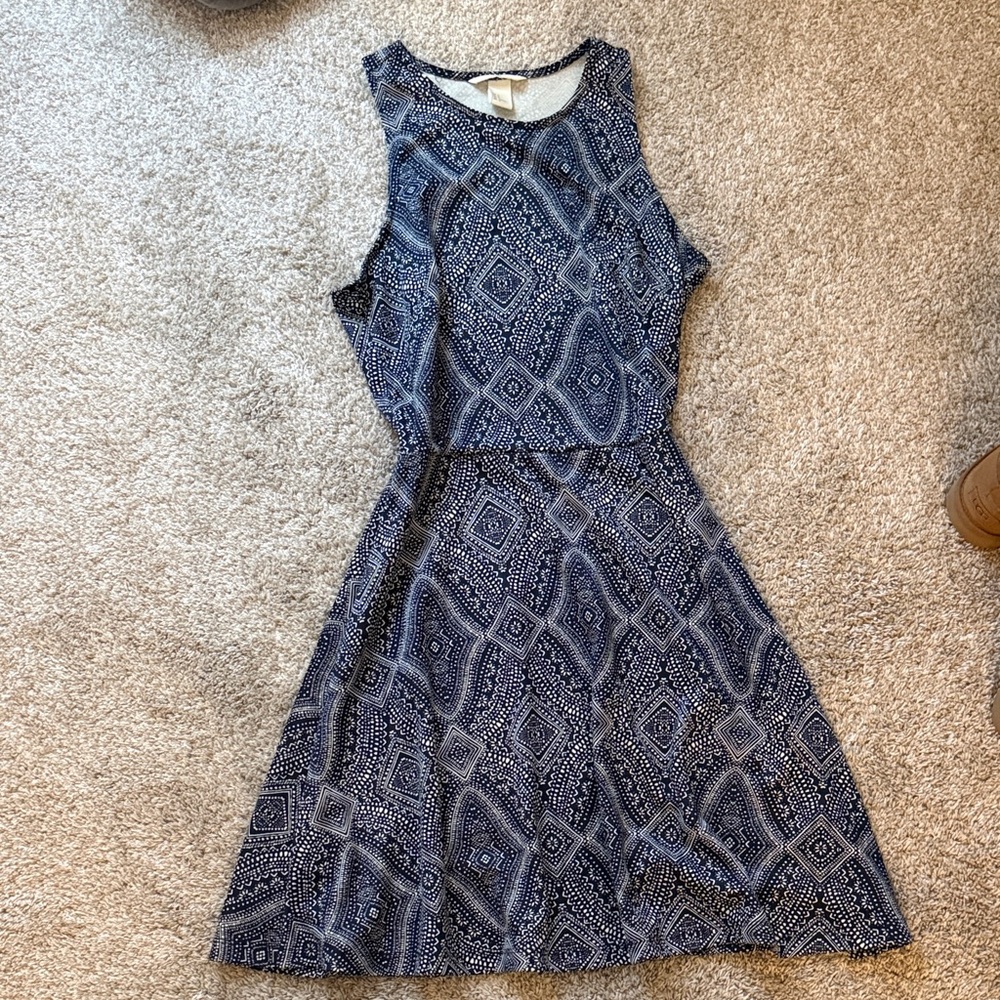 Sleeveless Geometric Blue Dress